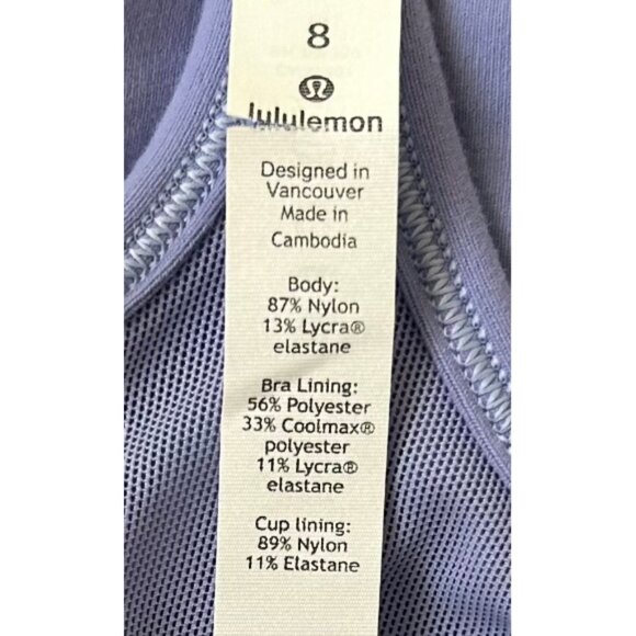 Lululemon Built-In Bra Strappy Racerback Tank Top Cool Blue Purple Size 8 Yoga - Picture 7 of 7